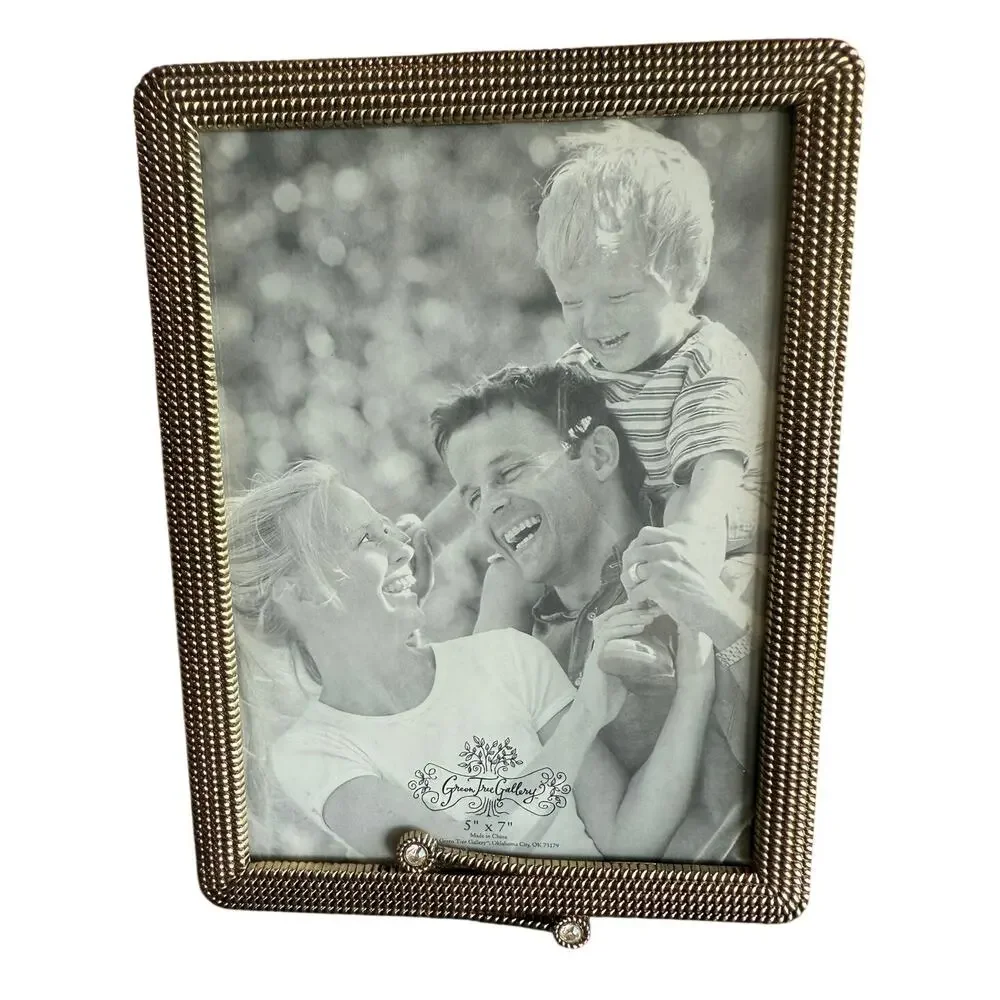 5x7 Green Tea Gallery Picture Frame Gold Rope White Rhinestones